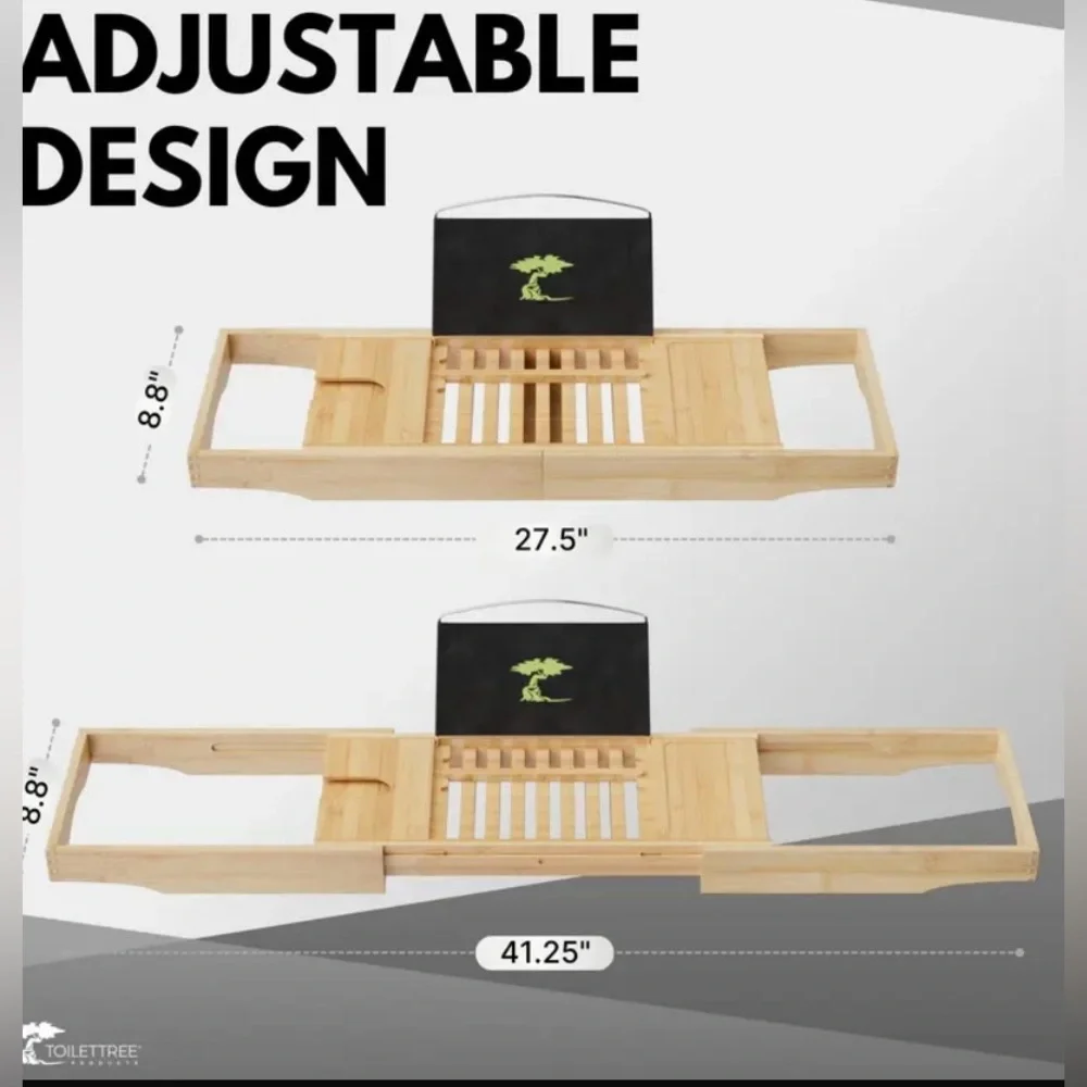 NIB BAMBOO BATHTUB CADDY, EXTENDABLE TRAY, BOOK/TABLET HOLDER, WINE GLASS HOLDER